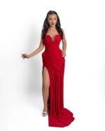 Fustan Red Halter Draped