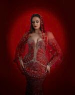 Fustan Red Floral Crystal Couture - Image 2