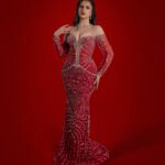 Fustan Red Floral Crystal Couture