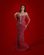 Fustan Red Floral Crystal Couture