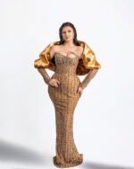 Fustan Gold Satin Crystal