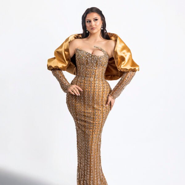 Fustan Gold Satin Crystal