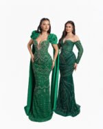 Fustan Emerald Green Cape Crystal - Image 3