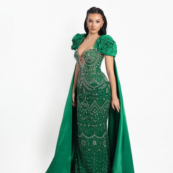 Fustan Emerald Green Cape Crystal