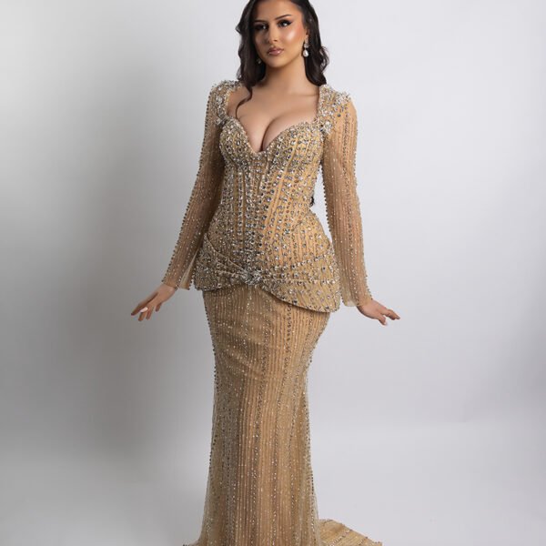 Fustan Nude Long Sleeve Crystal
