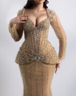 Fustan Nude Long Sleeve Crystal - Image 2